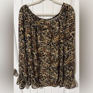 Venezia Jeans Sheer Cheetah Print Blouse Size 18/20 Off-Shoulder